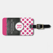 Grote monogram roze pooldots bagagelabel (Voorkant horizontaal)