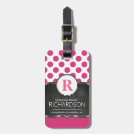 Grote monogram roze pooldots bagagelabel