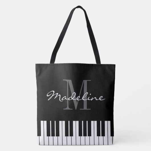 Grote monogram schouder-canvas tas met pianokleute (Voorkant)