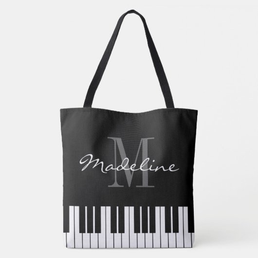 Grote monogram schouder-canvas tas met pianokleute (Achterkant)