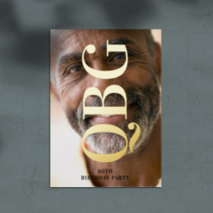 Grote Monogram Vet Geperst Goud 60ste Verjaardag Folie Uitnodiging