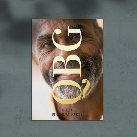 Grote Monogram Vet Geperst Goud 60ste Verjaardag Folie Uitnodiging