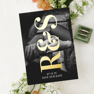 Grote Monogram Vette Foto Goud Folie Save The Date Uitnodiging