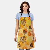 Grote Monstera Bladeren in Bruin en Goud Schort (Gedragen)