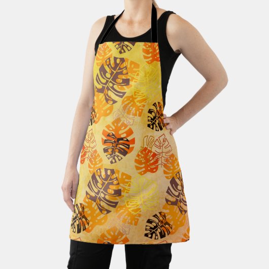 Grote Monstera Bladeren in Bruin en Goud Schort (Insitu)