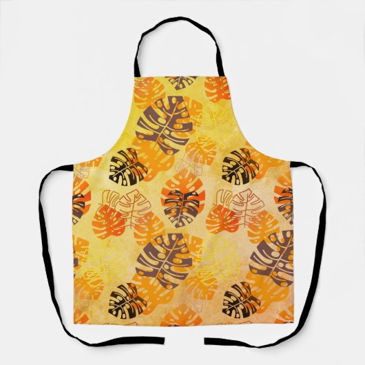 Grote Monstera Bladeren in Bruin en Goud Schort (Voorkant)