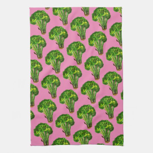 Grote, mooie broccoli eten je veggies roze theedoek (Verticaal)