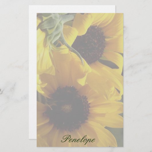 Grote mooie gele zonnebloemen en Jouw naam Briefpapier (Voorkant / Achterkant)