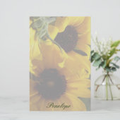 Grote mooie gele zonnebloemen en Jouw naam Briefpapier (Staand voorkant)