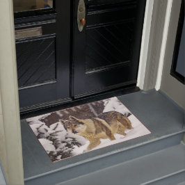 Grote mooie grijze Wilde Wolf in sneeuw Deurmat