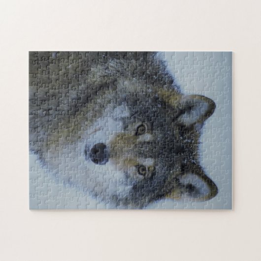 Grote mooie grijze wolf in het wild legpuzzel (Horizontaal)