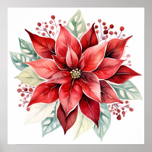 Grote mooie rode poinsettia kerstbloem poster (Voorkant)