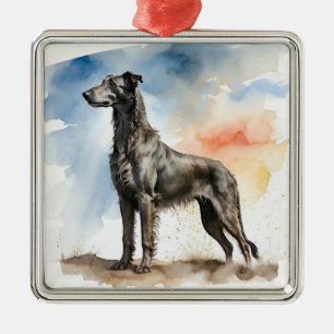 GROTE MOOIE SCHOTSE DEERHOUND HOND METALEN ORNAMENT