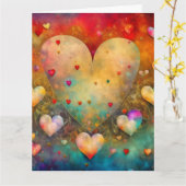 Grote Mooie Vintage Harten Valentijnsdag Kaart (Gele Bloem)