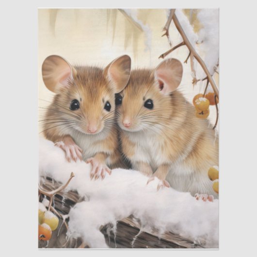 Grote Mooie Winter Muizen Decoupage Tissue Papier (Voorkant)