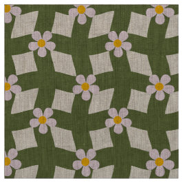 Grote Mos Abstract Bloem Grid Natuurlijk Linnen Stof