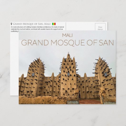 Grote Moskee van San, Mali Briefkaart (Voorkant / Achterkant)