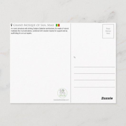 Grote Moskee van San, Mali Briefkaart (Achterkant)