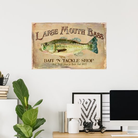 Grote Mouth Bass Bait in Tackle Lake Decor Poster (Thuiskantoor)