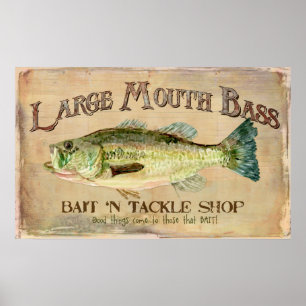 Grote Mouth Bass Bait in Tackle Lake Decor Poster