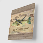 Grote Mouth Bass Bait in Tackle Lake Decor Vierkante Klok (Hoek)