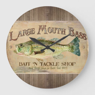 Grote Mouth Bass Fisherman Cabin Wood Boards Grote Klok