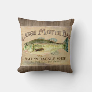Grote Mouth Bass Fisherman Cabin Wood Boards Kussen