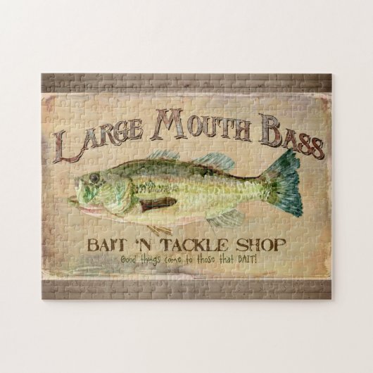 Grote Mouth Bass Fisherman Cabin Wood Boards Legpuzzel (Horizontaal)