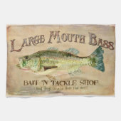 Grote Mouth Bass Fisherman Cabin Wood Boards Theedoek (Horizontaal)