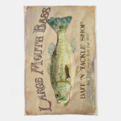 Grote Mouth Bass Fisherman Cabin Wood Boards Theedoek (Verticaal)