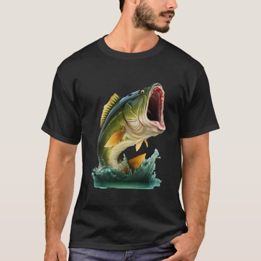 Grote Mouth Bass ontploft uit het water T-shirt (Voorkant)
