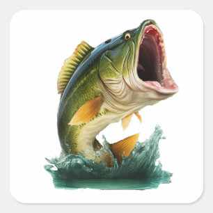 Grote Mouth Bass ontploft uit het water Vierkante Sticker