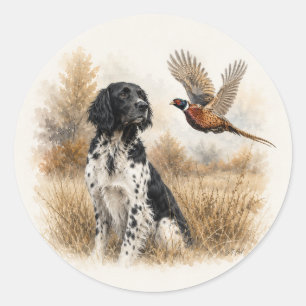 Grote Münsterländer met fazant Ronde Sticker