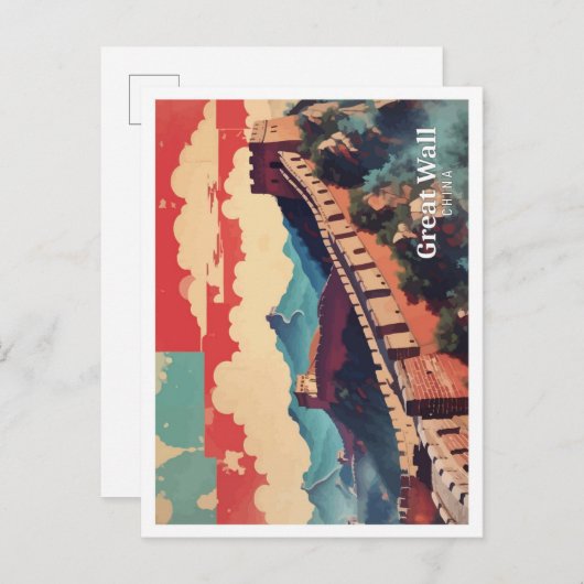 Grote Muur China Pop Kunst Reizen Illustratie Briefkaart (Voorkant / Achterkant)