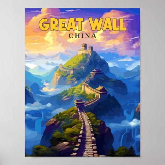 Grote Muur China vintage reisillustratie Poster (Voorkant)