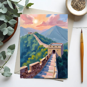 Grote Muur van China   Reis Schilderij Briefkaart