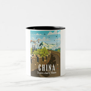 Grote muur van China reisposter Tweekleurige Koffiemok