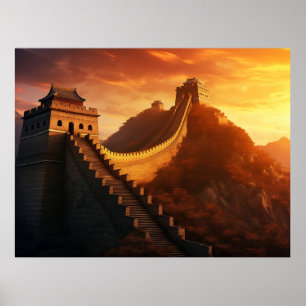 Grote Muur van China Sunset Poster – Majestueus Az