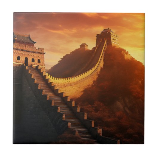 Grote Muur van China Zonsondergang - Majestic Tegeltje (Voorkant)