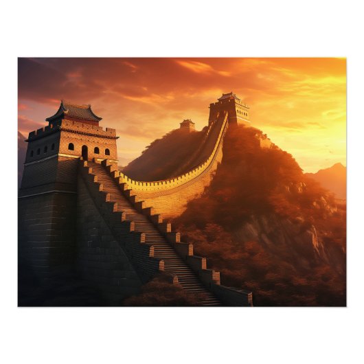 Grote Muur van China Zonsondergang - Majestueus Az Foto Afdruk (Voorkant)