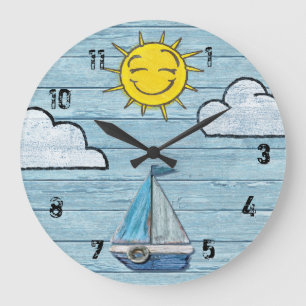 Grote muurklok Driftwood Beach met cijfers. Klok