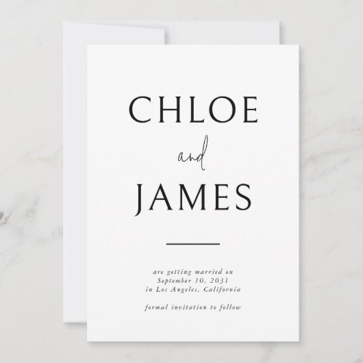 Grote namen Moderne Typografie Zwart Wit Bruiloft Save The Date (Voorkant)