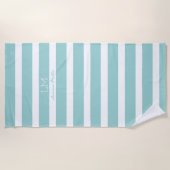 Grote nautische turquoise blauwe strepen monogram strandlaken (Voorkant)