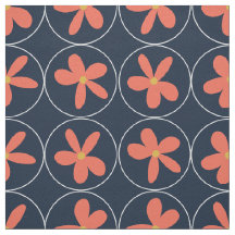 Grote Navy Koraal Bloem Tegeltjes Katoen Twill