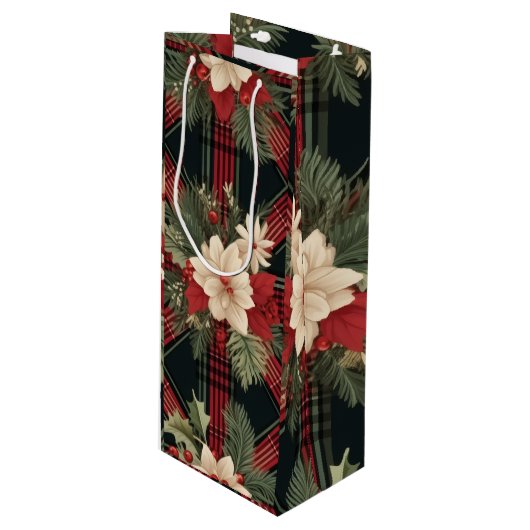 Grote Navy Plaid Gift Bag Wijn Cadeautas (Voorkant Gekanteld)