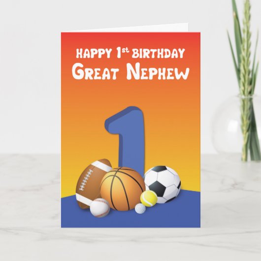Grote neef 1e verjaardag sport ballen kaart (Voorkant)