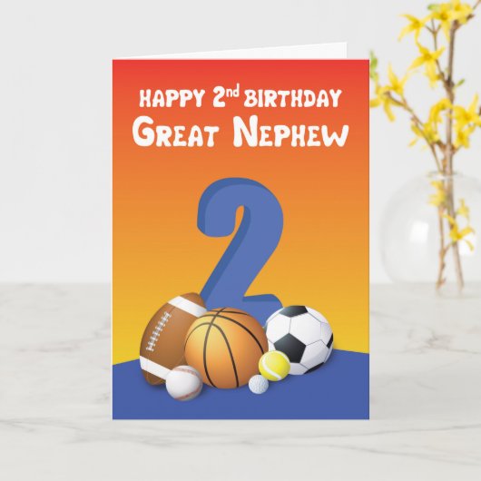 Grote neef 2e verjaardag sport ballen kaart (Gele Bloem)