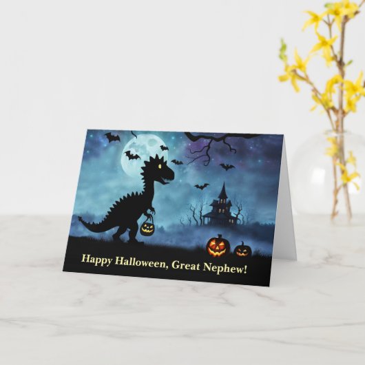 Grote neef Happy Halloween dinosaurus Kaart (Gele Bloem)