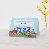 Grote Nephew 2e verjaardag, kleurrijke trein op nu Kaart (Gele Bloem)