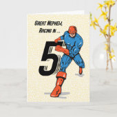 Grote Nephew 5e verjaardag superheld Kaart (Gele Bloem)